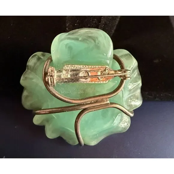 Vintage Aqua Lucite Flower Brooch – Mid-Century Costume Jewelry - Picture 3 of 3